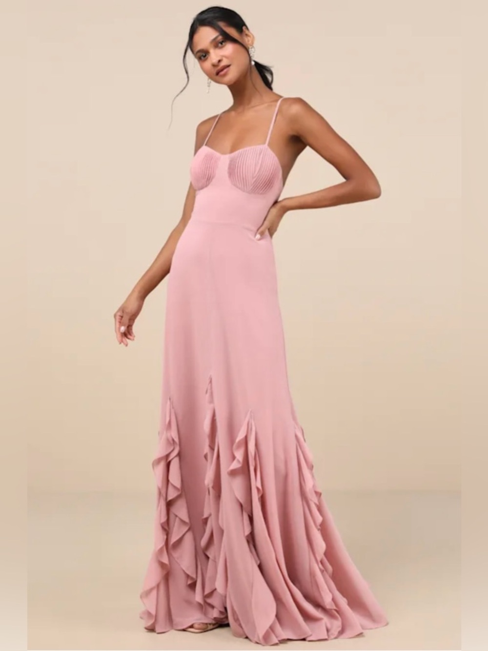 Lulu's Dusty Pink Ruffle Maxi Dress